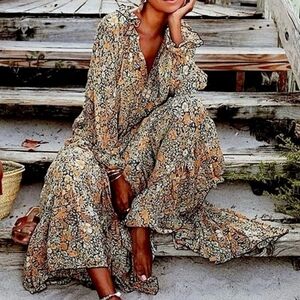 NWOT Free People Feeling Groovy Maxi Dress Black Yellow Floral Size XS